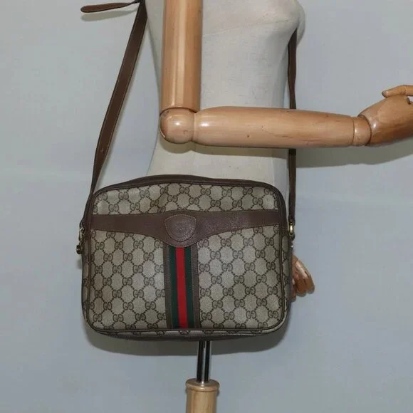 GUCCI GG Supreme Web Sherry Line Shoulder Bag PVC Beige Red Auth - Picture 1 of 15